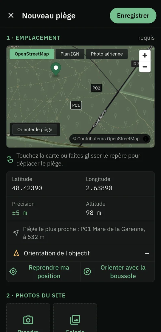 Nouveau piège : position GPS relevée avec une précision de 5 m